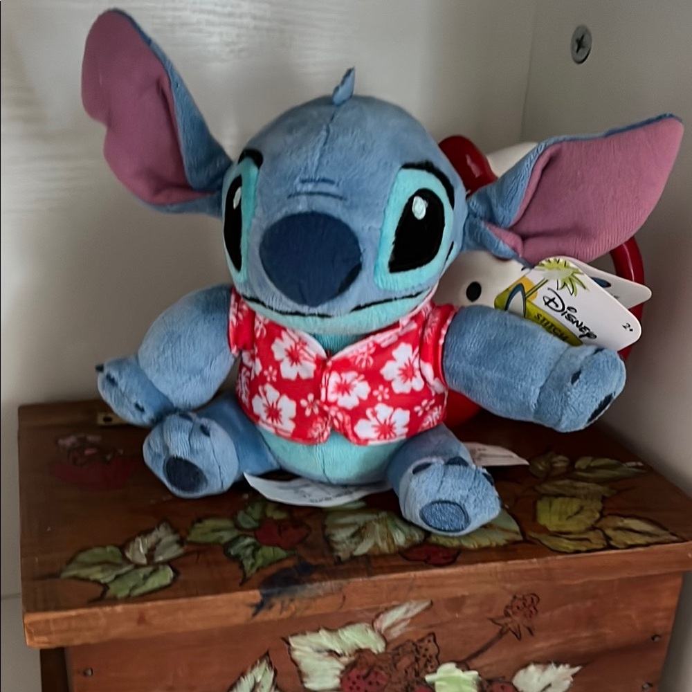 Disney Stitch Plush in Red and White Floral Shirt